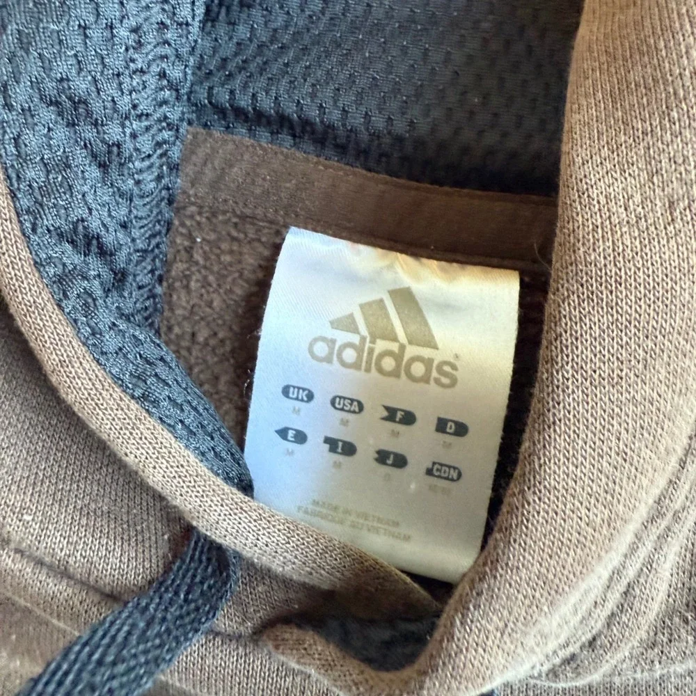 Adidas Mens Brown Embroidered Spellout Logo Pullover Hoodie Sweatshirt Medium